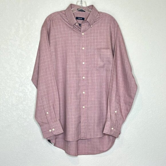 Men's IZOD Button Down Large 16 1/2 34/35 Maroon Long Sleeve Shirt - Picture 7 of 8